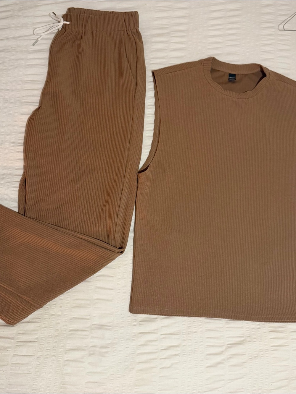 Men's Ribbed Drawstring Pants - Brown